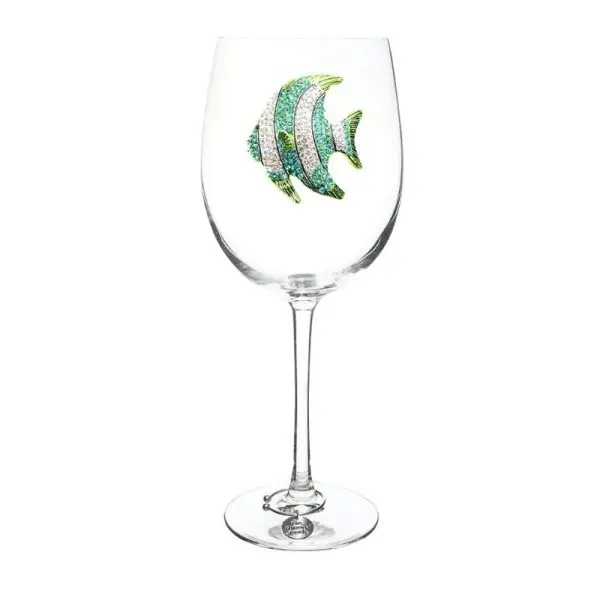 QUEENS JEWELS Wine Glass Turq Fish